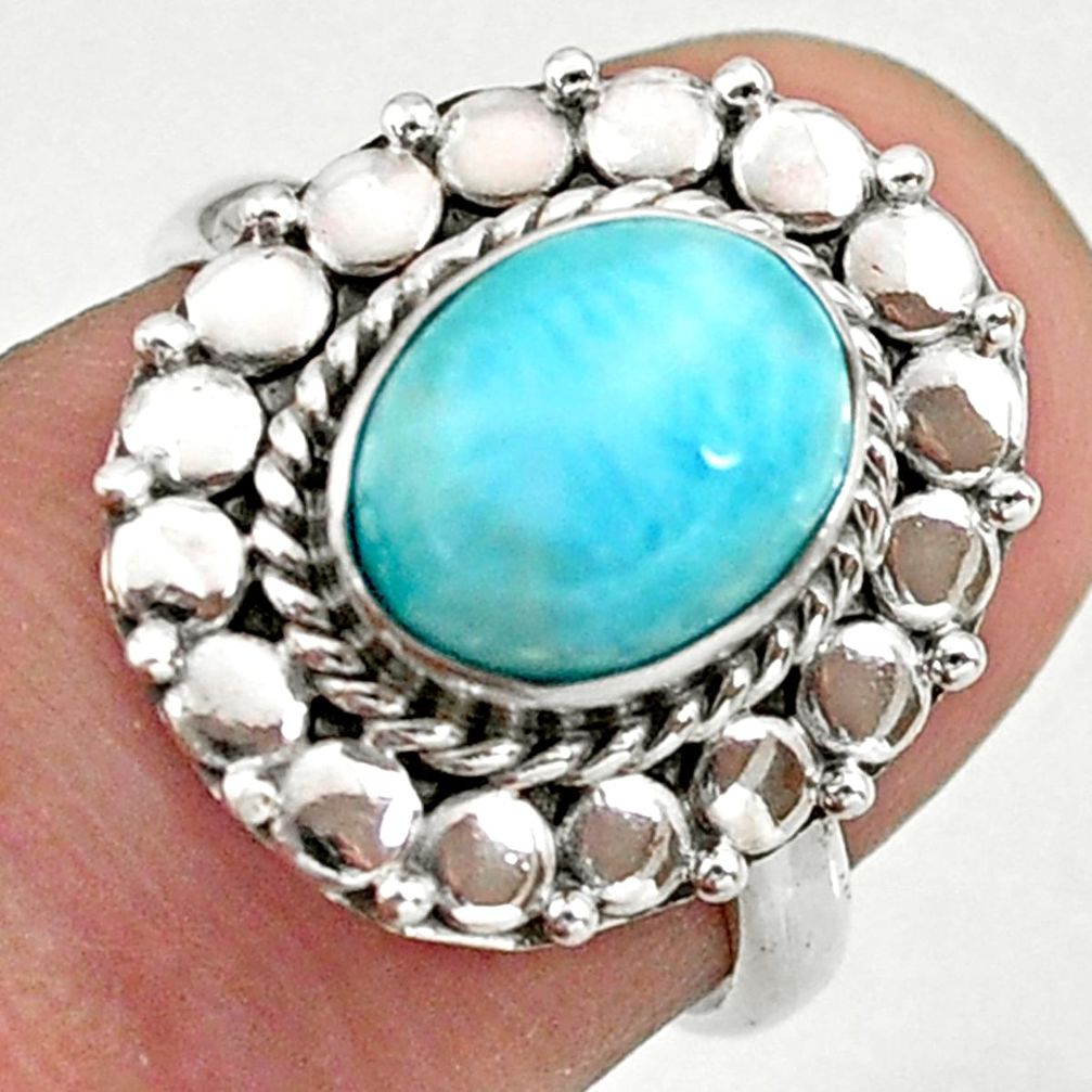 3.29cts solitaire natural blue larimar oval sterling silver ring size 6 t39867