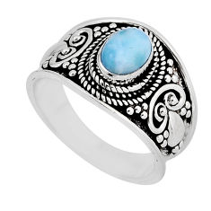 1.50cts solitaire natural blue larimar oval sterling silver ring size 6 y57000