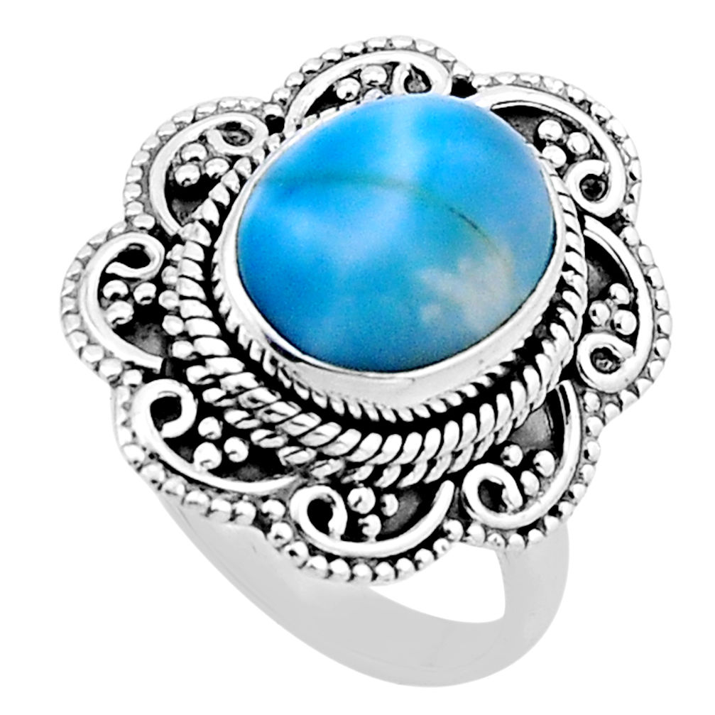 4.90cts solitaire natural blue larimar oval sterling silver ring size 7 n54909
