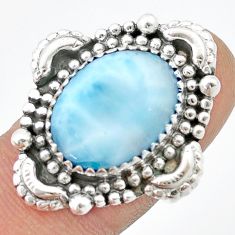 11.38cts solitaire natural blue larimar oval sterling silver ring size 7 u39466