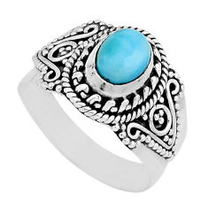 1.42cts solitaire natural blue larimar oval sterling silver ring size 7 y93085
