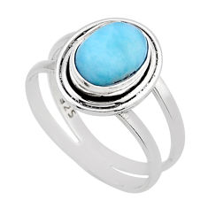 2.00cts solitaire natural blue larimar oval sterling silver ring size 7.5 y81743