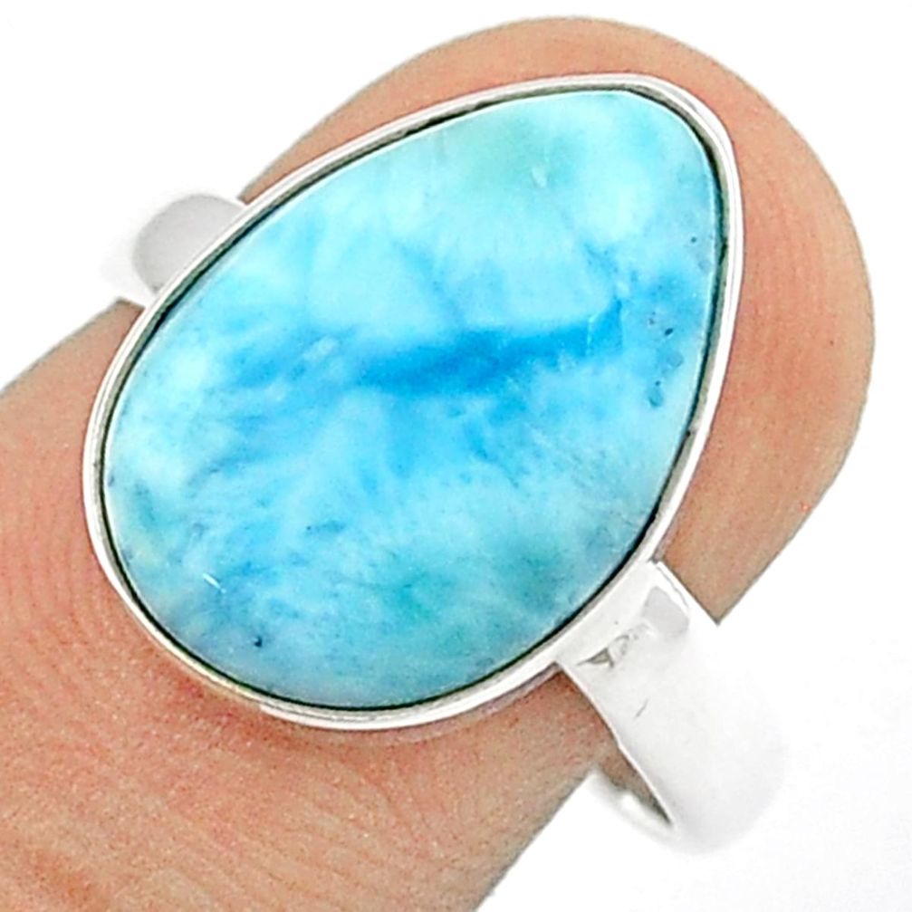 10.37cts solitaire natural blue larimar pear 925 silver cocktail ring size 8 u28990