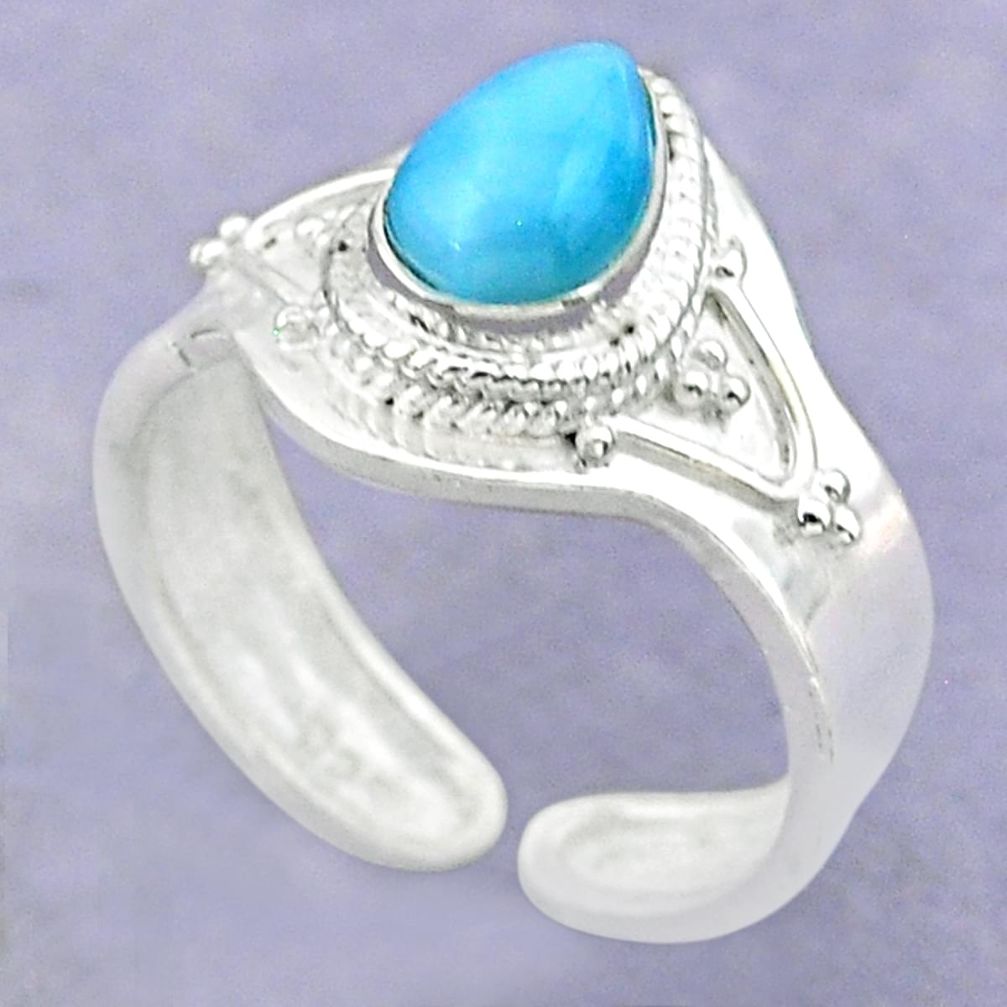 2.17cts solitaire natural blue larimar pear silver adjustable ring size 8 t32139