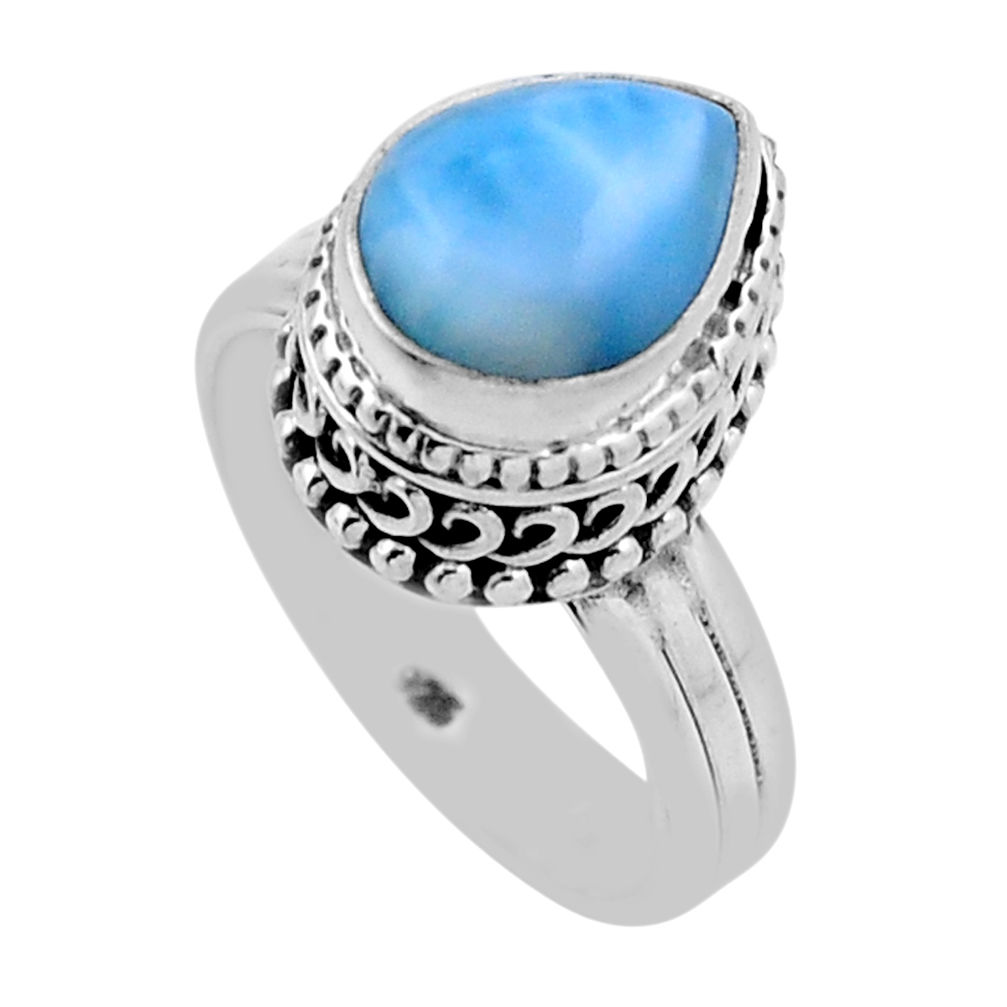 4.22cts solitaire natural blue larimar pear sterling silver ring size 6 n43362