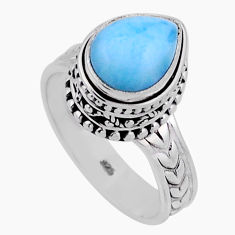 4.21cts solitaire natural blue larimar pear sterling silver ring size 7 n42268
