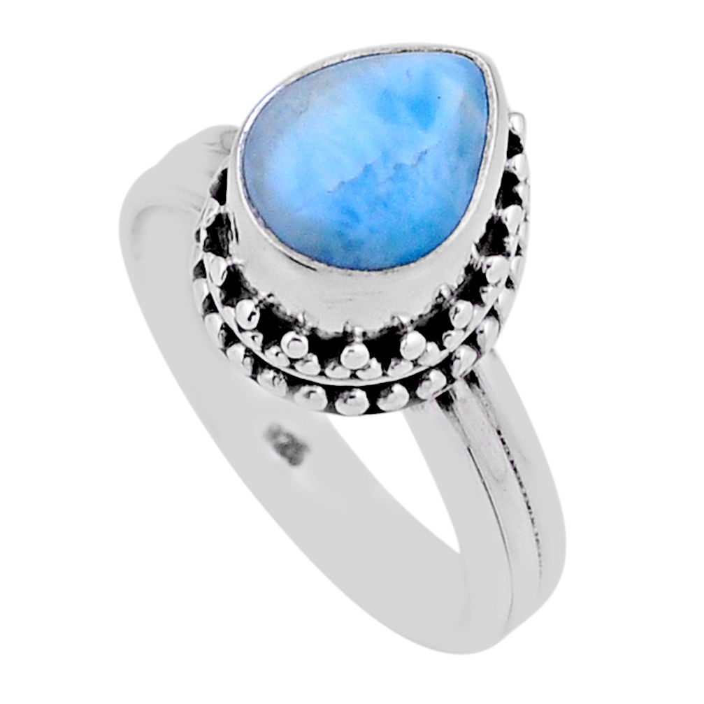 3.93cts solitaire natural blue larimar pear sterling silver ring size 8 n43365