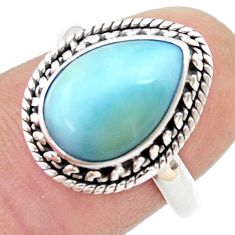5.31cts solitaire natural blue larimar pear sterling silver ring size 8 u43785