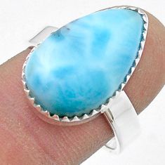 13.39cts solitaire natural blue larimar pear sterling silver ring size 8 u45916