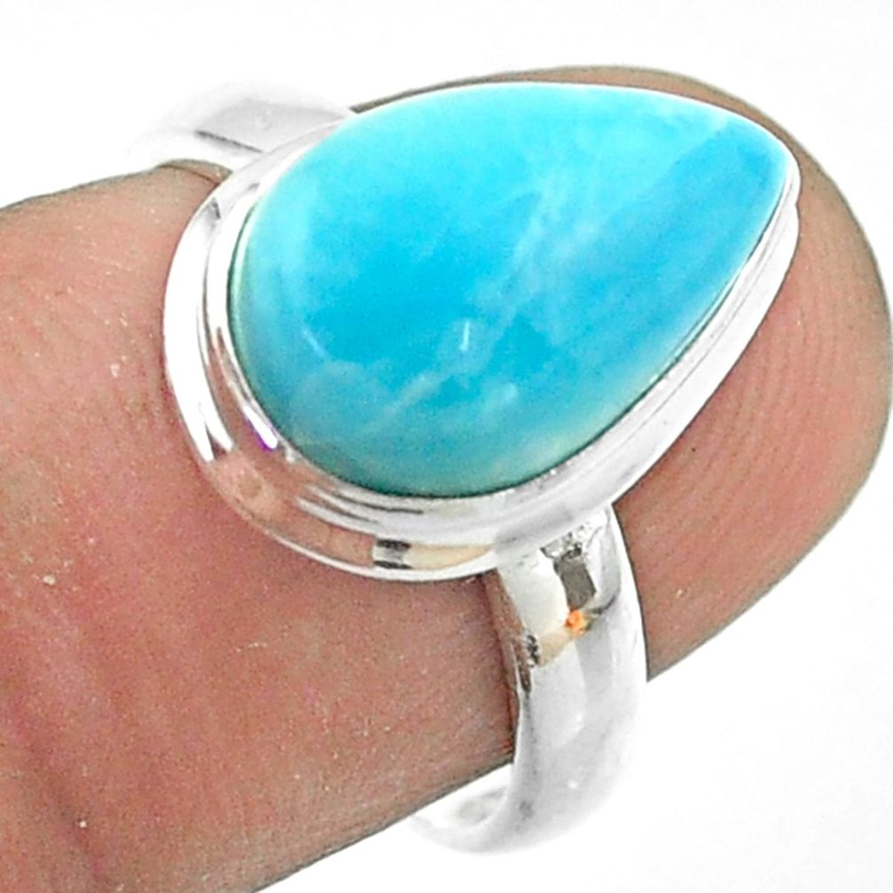 5.62cts solitaire natural blue larimar pear sterling silver ring size 6.5 t56292