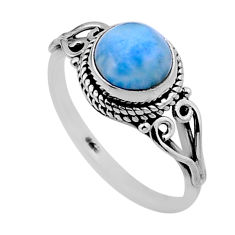 2.39cts solitaire natural blue larimar round 925 silver ring size 6.5 n47891