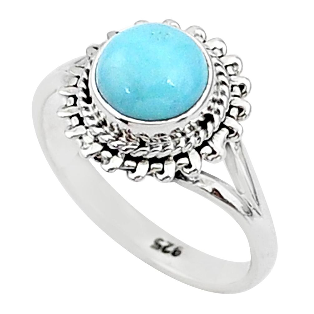 2.42cts solitaire natural blue larimar round 925 silver ring size 6 t4991
