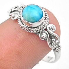 1.15cts solitaire natural blue larimar round 925 silver ring size 8.5 u15464