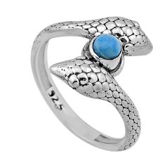 0.51cts solitaire natural blue larimar round silver snake ring size 8.5 n46874