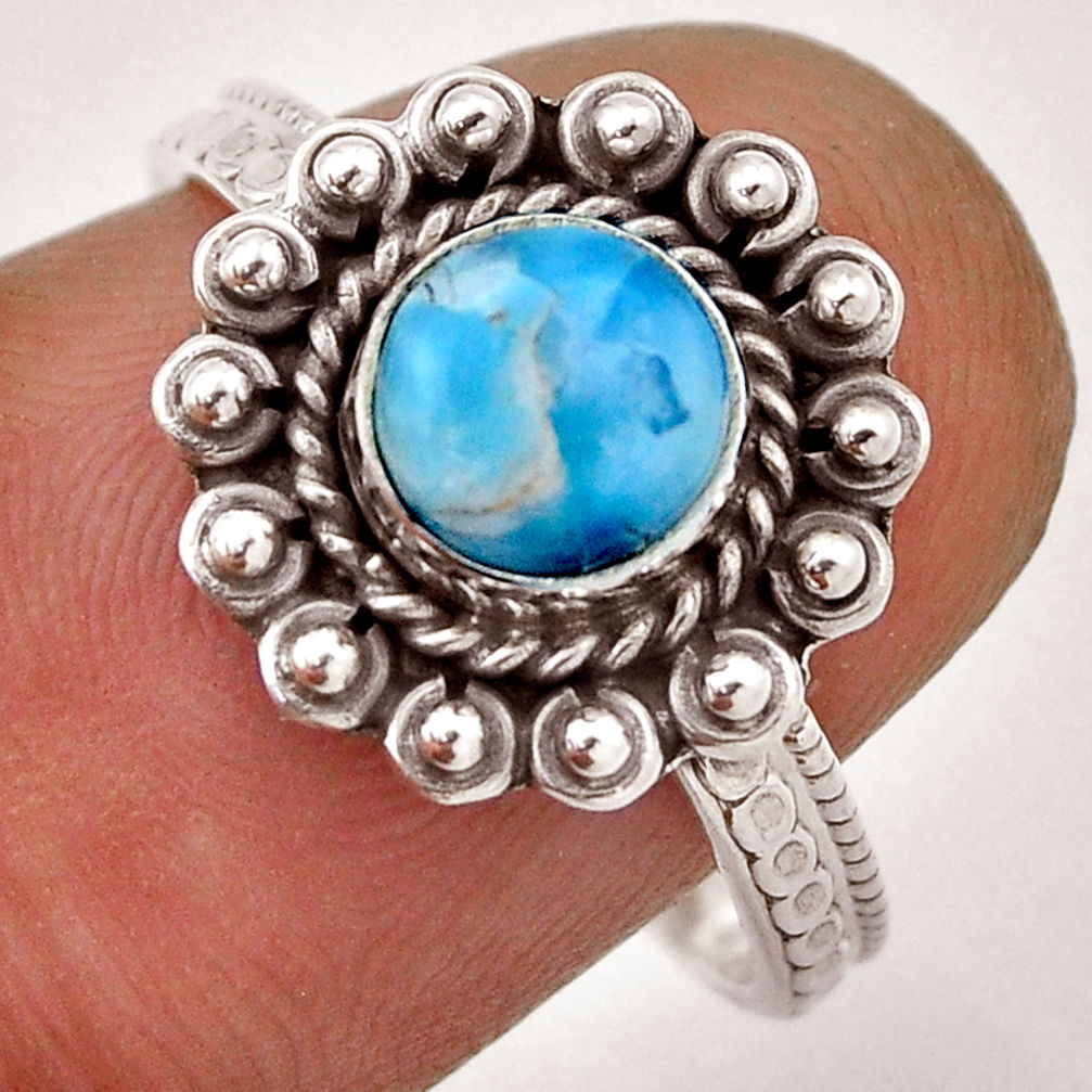 1.03cts solitaire natural blue larimar round sterling silver ring size 7 n42965