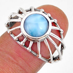 2.97cts solitaire natural blue larimar round sterling silver ring size 8 y78828