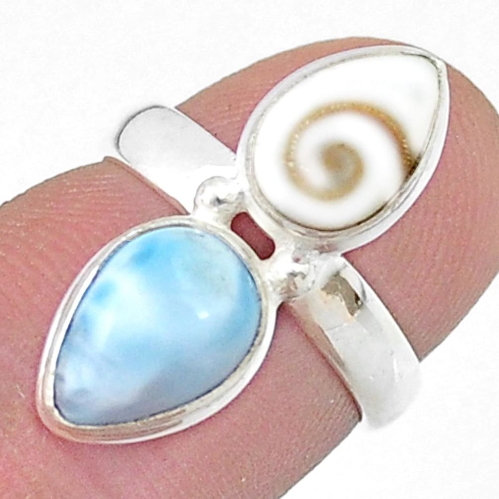 4.97cts solitaire sea life natural blue larimar shiva eye 925 silver ring size 5 u50372