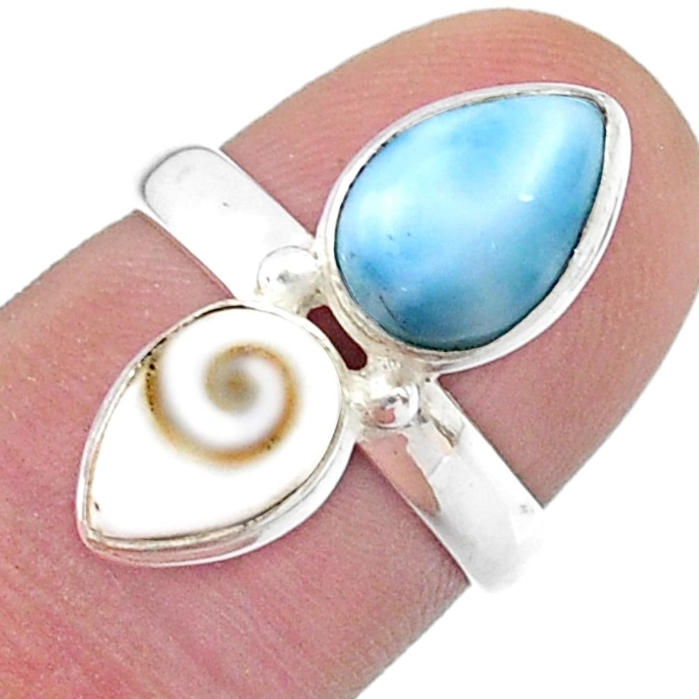 5.04cts solitaire natural blue larimar shiva eye 925 silver ring size 7 u50377