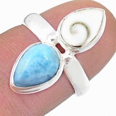 5.04cts solitaire natural blue larimar shiva eye 925 silver ring size 6.5 u50369