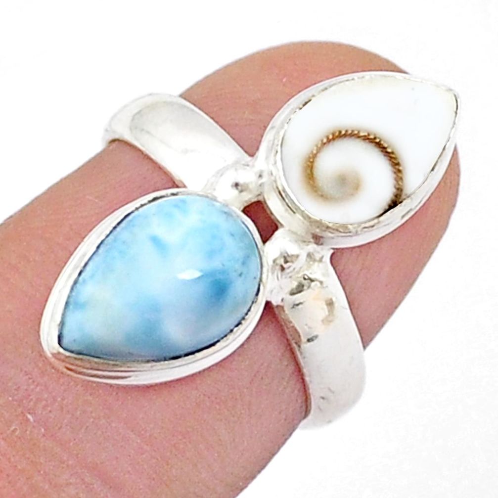 5.03cts solitaire sea life natural blue larimar shiva eye 925 silver ring size 5.5 u50374