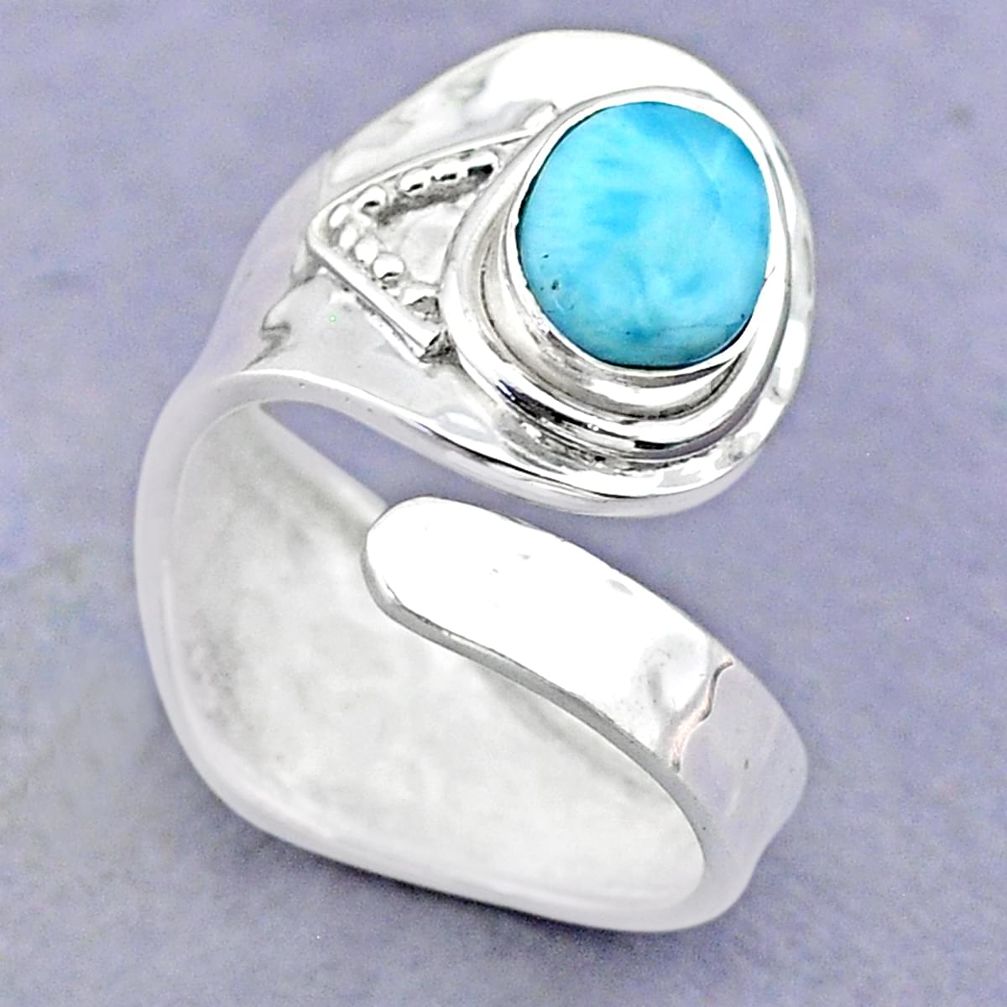 3.02cts solitaire natural blue larimar silver adjustable ring size 7.5 t32126