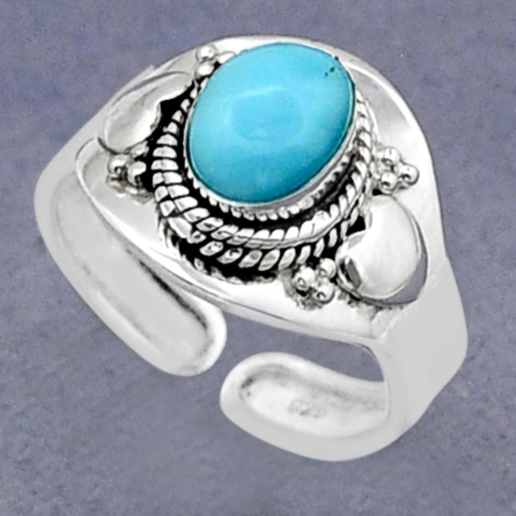 2.01cts solitaire natural blue larimar silver adjustable ring size 6.5 u89425