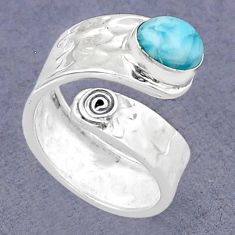 1.91cts solitaire natural blue larimar silver adjustable ring size 6.5 u89429