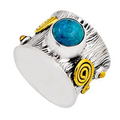 3.29cts solitaire natural blue opaline round silver gold ring size 5.5 n24028