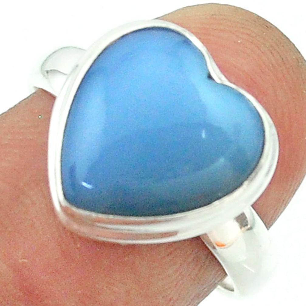 6.03cts solitaire natural blue owyhee opal 925 silver heart ring size 7 t55074