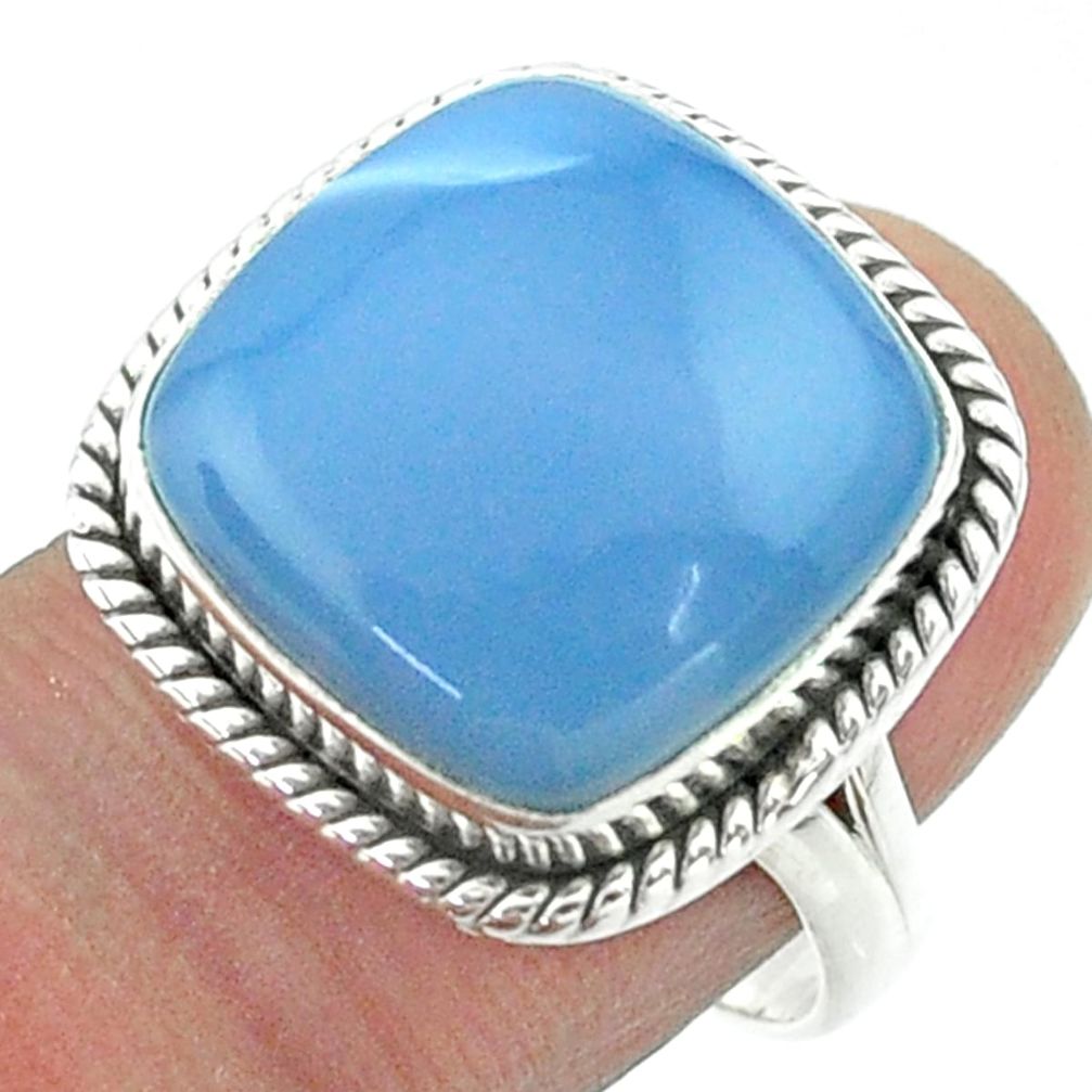 14.40cts solitaire natural blue owyhee opal 925 silver ring size 8 t55958