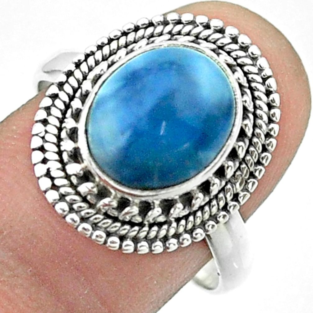 5.13cts solitaire natural blue owyhee opal 925 silver ring size 9 t56021