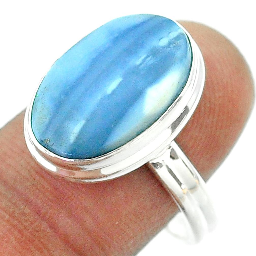 10.41cts solitaire natural blue owyhee opal 925 silver ring size 8.5 t54032