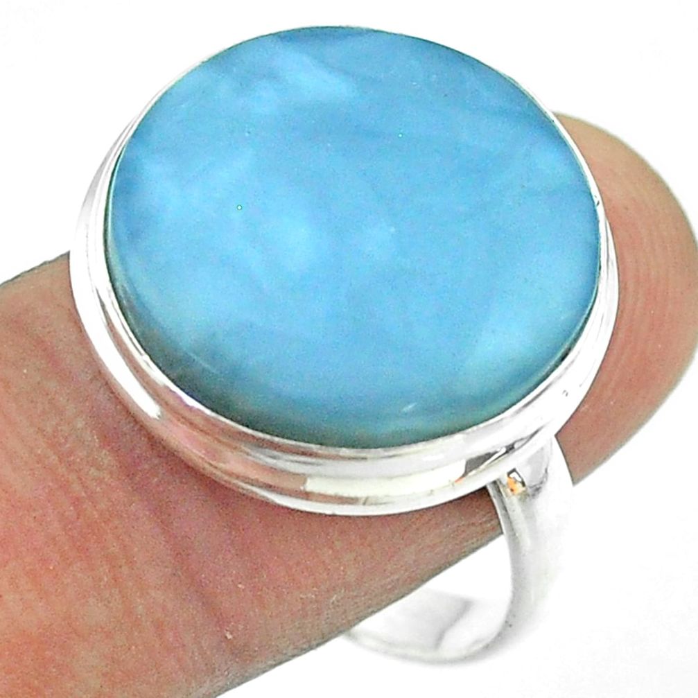 15.23cts solitaire natural blue owyhee opal 925 silver ring size 10.5 t54120