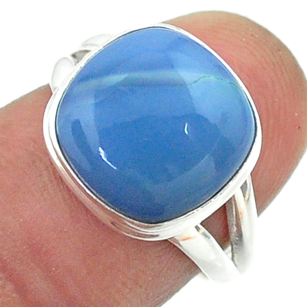 6.24cts solitaire natural blue owyhee opal 925 silver ring size 6.5 t55108