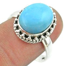 5.53cts solitaire natural blue owyhee opal 925 silver ring size 8.5 t55970