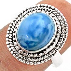 5.28cts solitaire natural blue owyhee opal 925 silver ring size 7.5 t80360