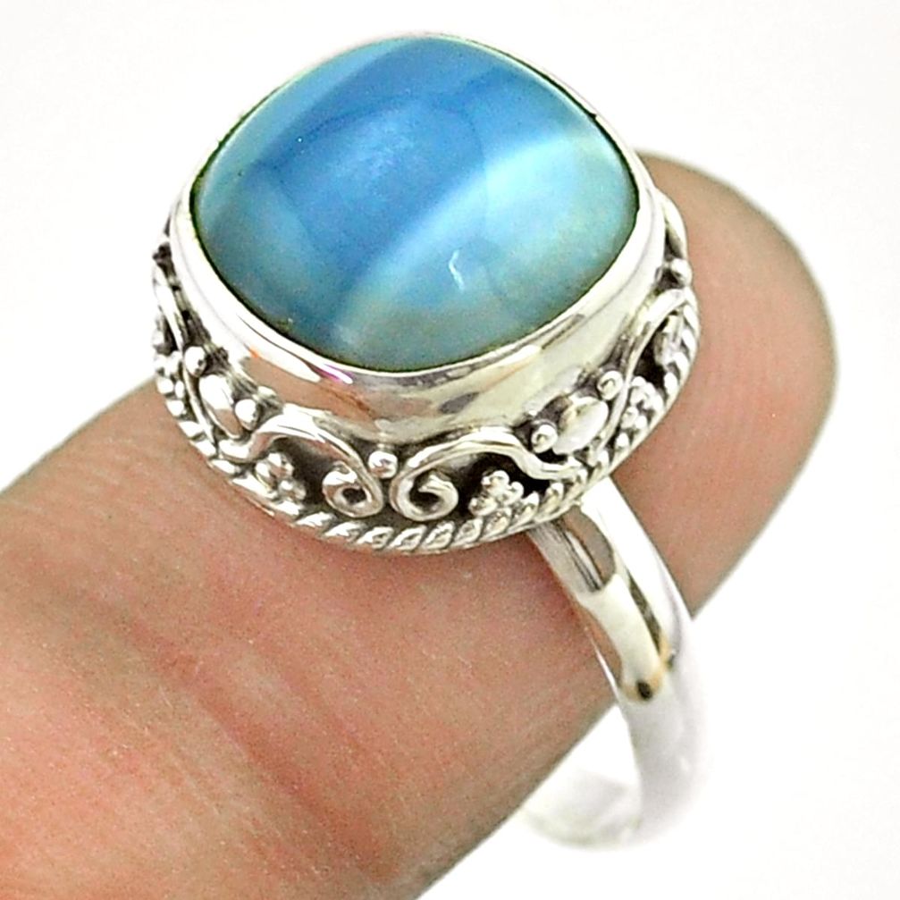 6.78cts solitaire natural blue owyhee opal cushion 925 silver ring size 9 t55872