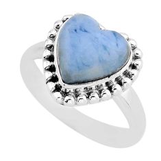 4.93cts solitaire natural blue owyhee opal heart 925 silver ring size 7.5 y64164