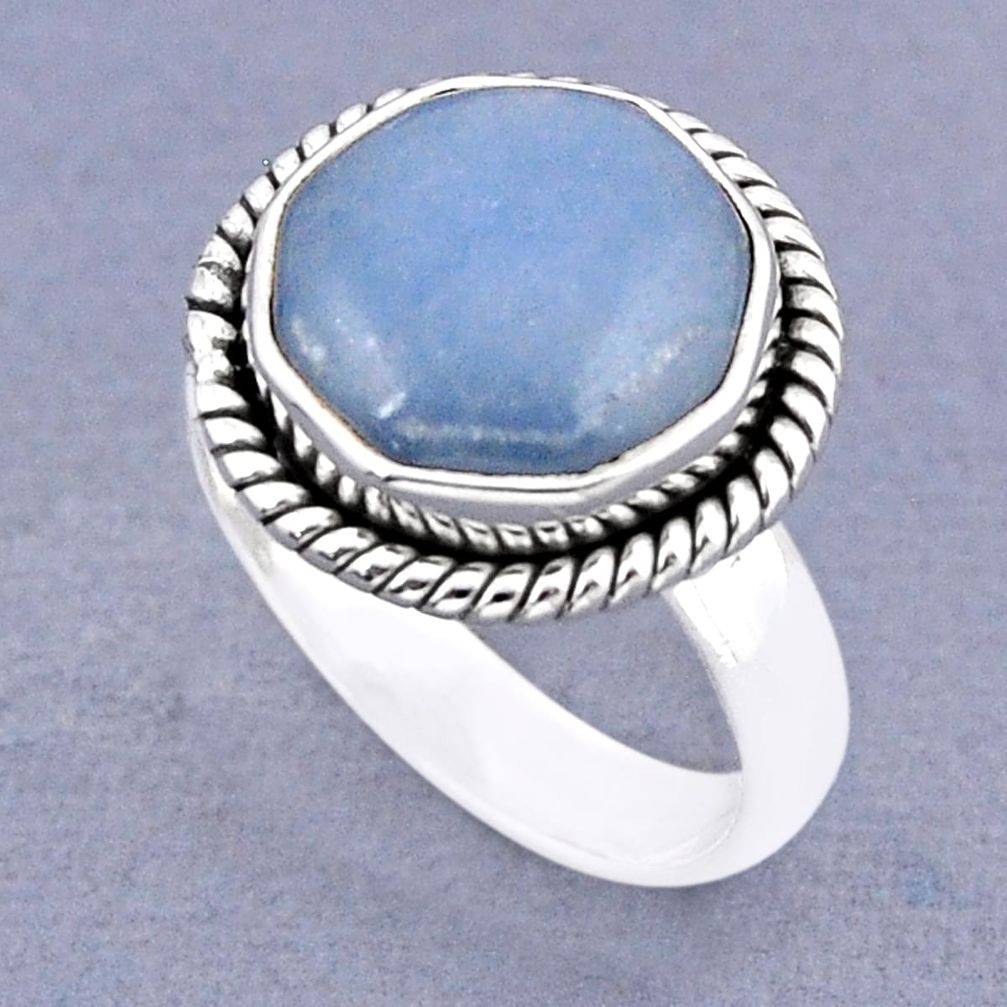 6.57cts solitaire natural blue owyhee opal hexagon silver ring size 7 y46779