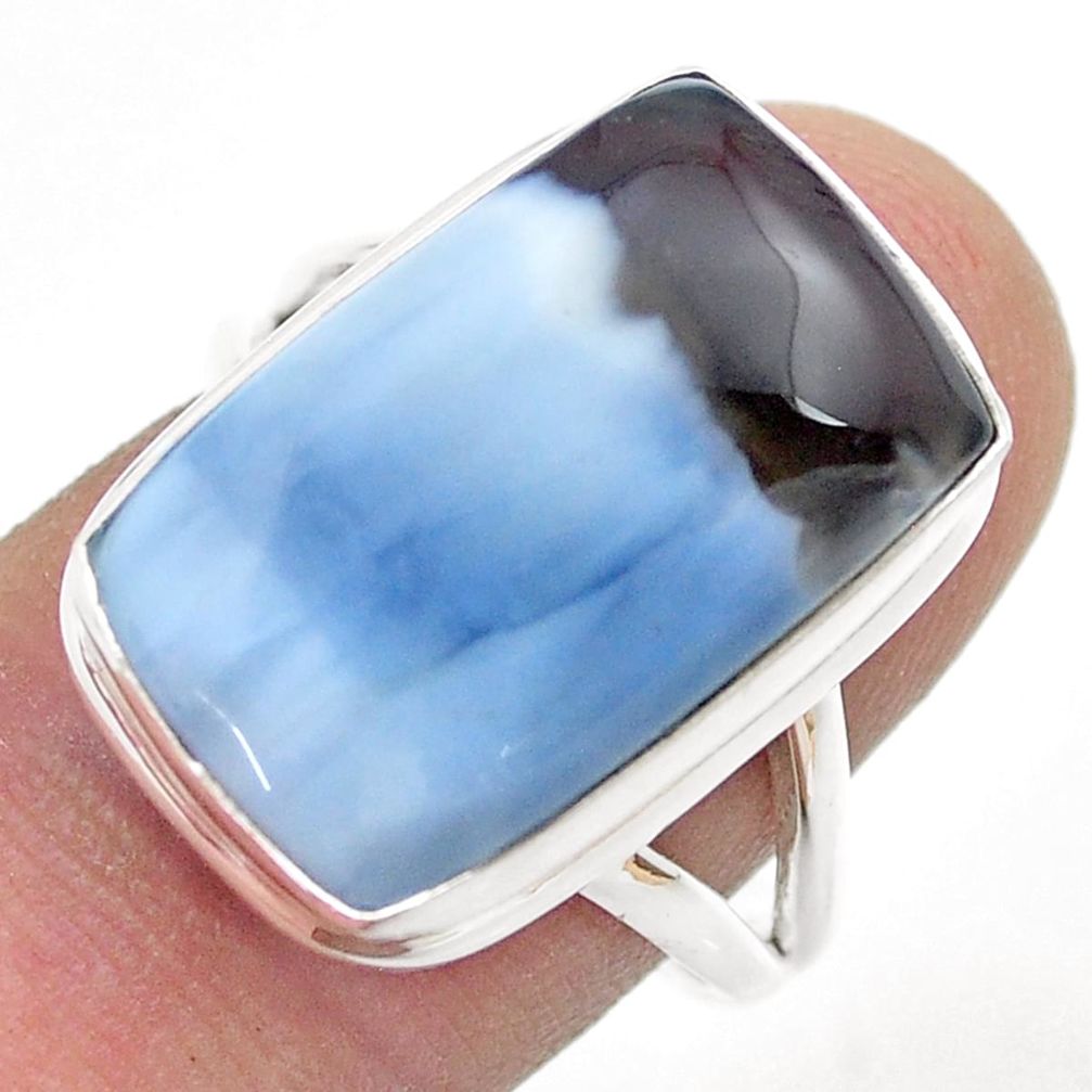 14.50cts solitaire natural blue owyhee opal octagan silver ring size 8 u51812