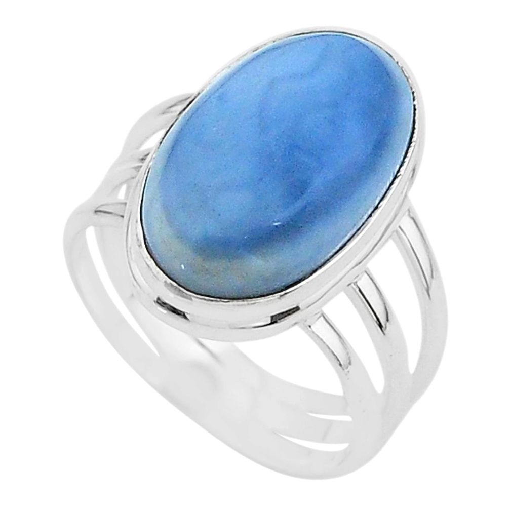 13.09cts solitaire natural blue owyhee opal oval 925 silver ring size 10 t17854