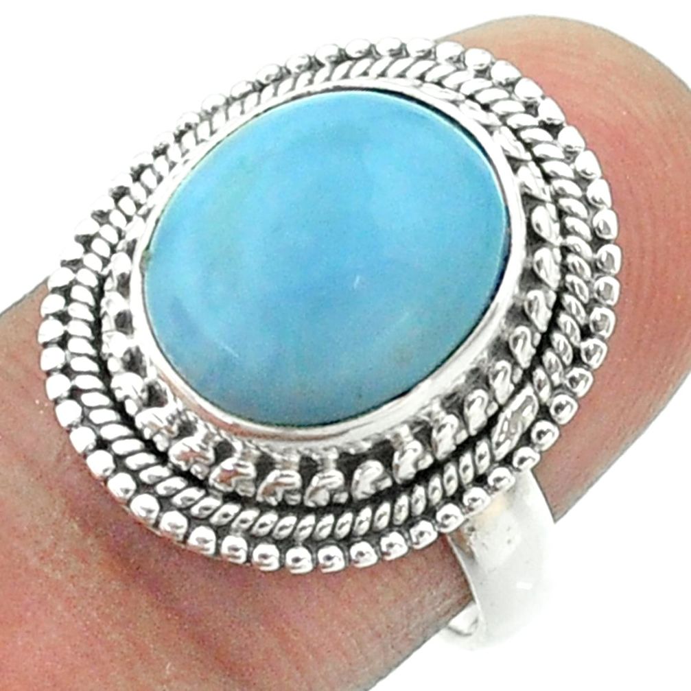 5.31cts solitaire natural blue owyhee opal oval 925 silver ring size 7 t55950