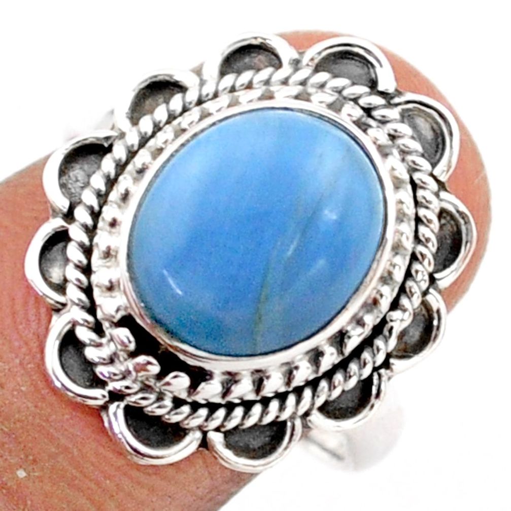 5.27cts solitaire natural blue owyhee opal oval 925 silver ring size 7 t80354