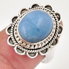 5.40cts solitaire natural blue owyhee opal oval 925 silver ring size 7 y46495