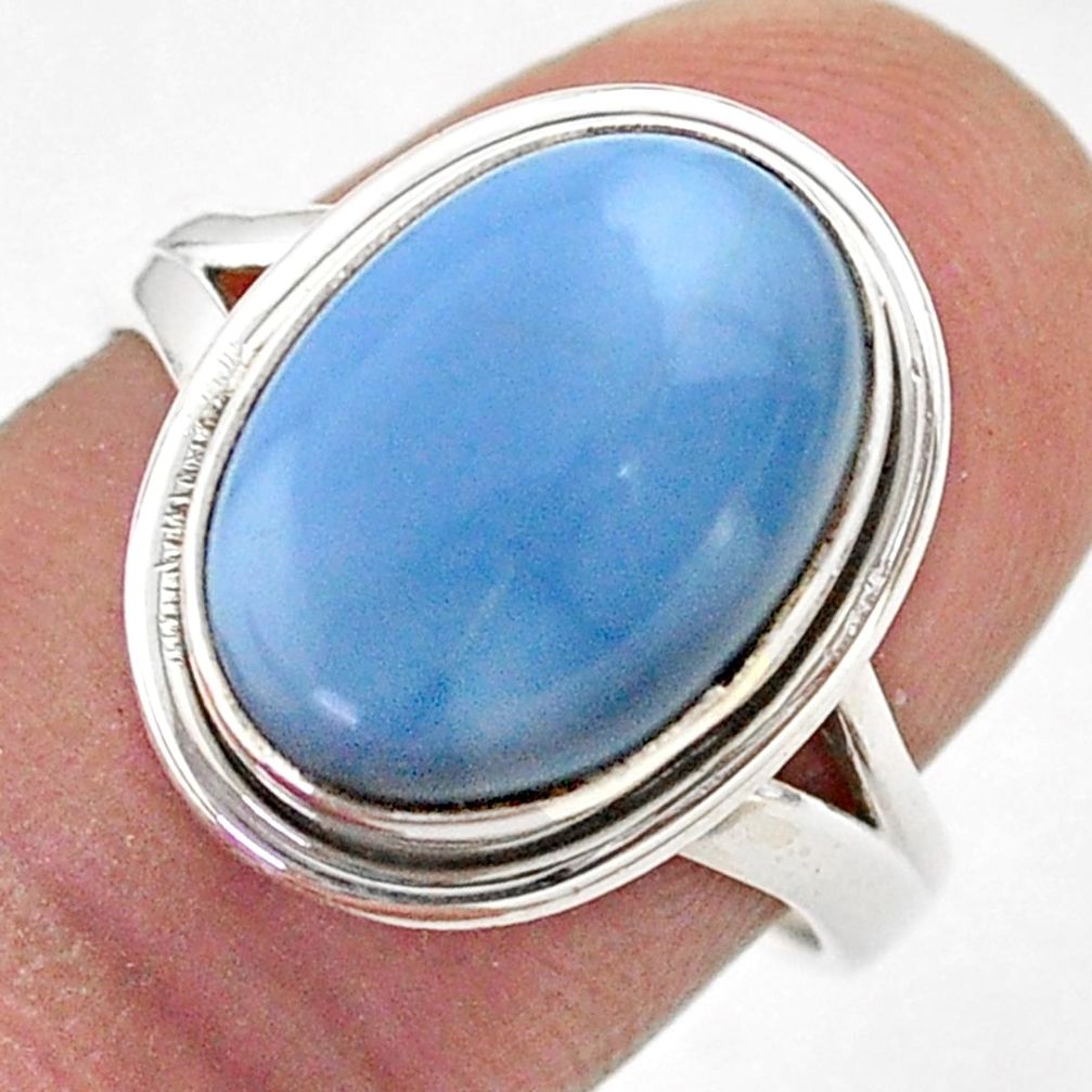 6.26cts solitaire natural blue owyhee opal oval 925 silver ring size 8 t76012