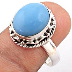 5.07cts solitaire natural blue owyhee opal oval 925 silver ring size 8 t80574