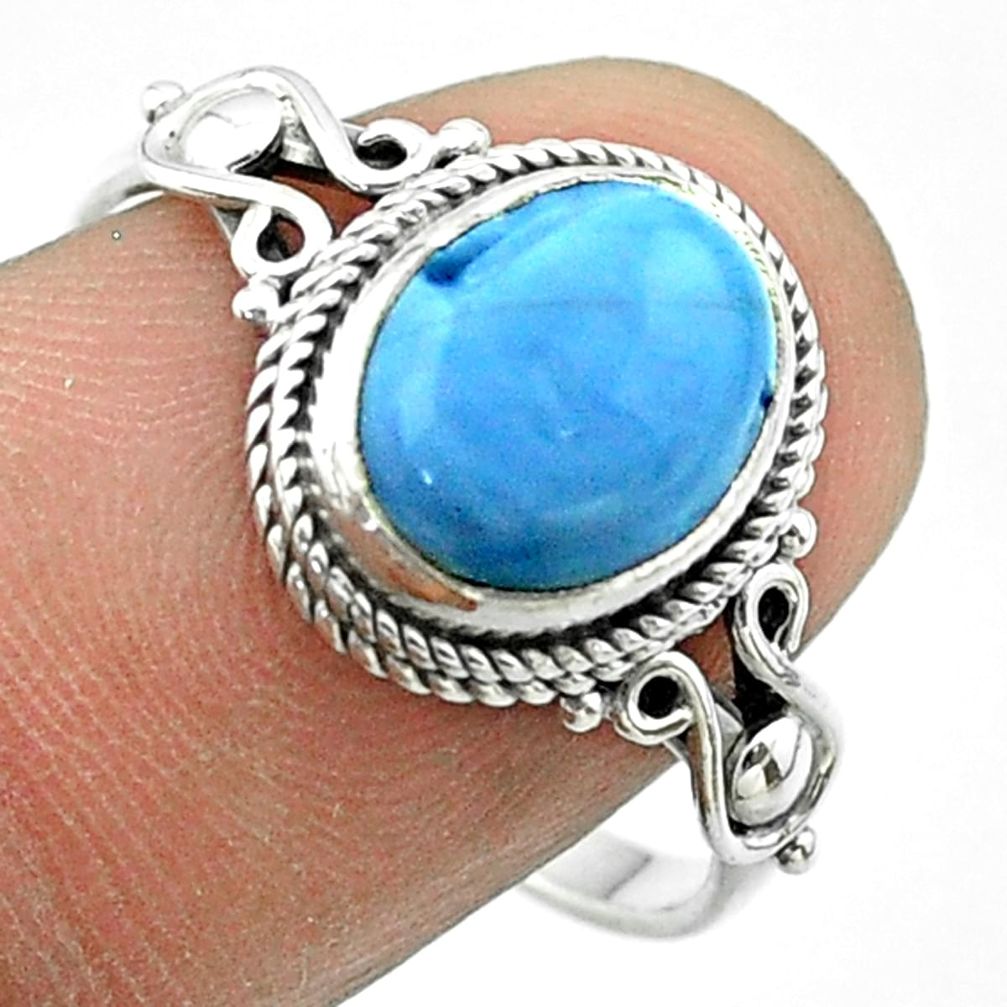 4.24cts solitaire natural blue owyhee opal oval 925 silver ring size 9 t57460