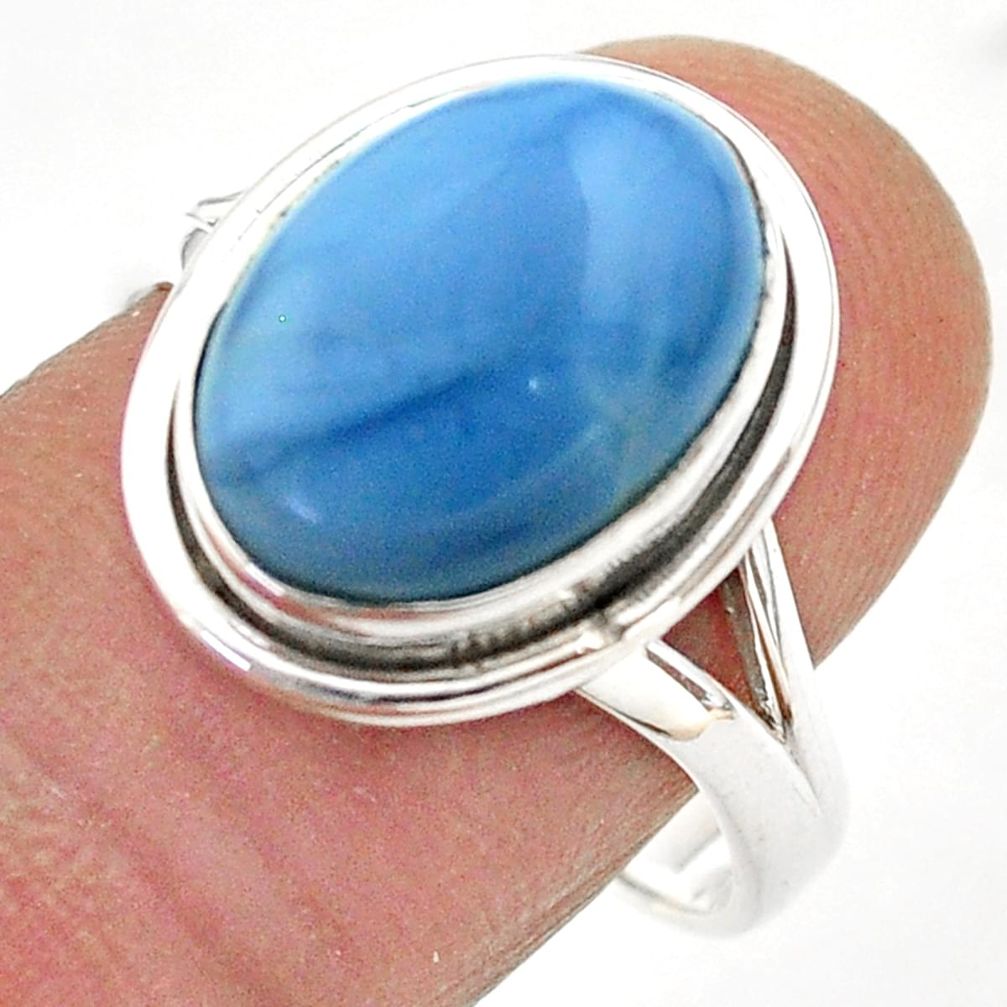 6.01cts solitaire natural blue owyhee opal oval 925 silver ring size 9 t75994