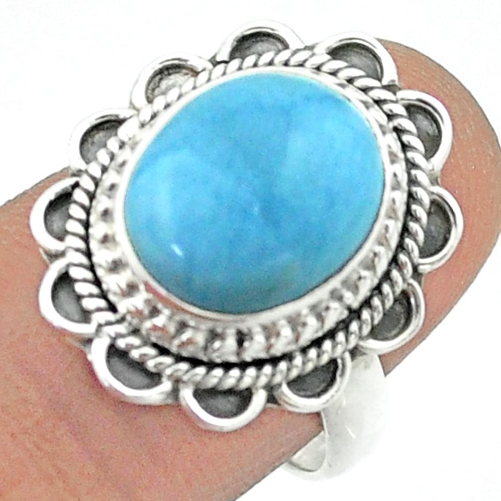 5.27cts solitaire natural blue owyhee opal oval 925 silver ring size 7.5 t55965