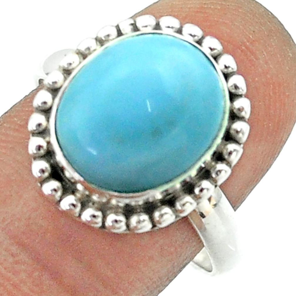 5.07cts solitaire natural blue owyhee opal oval 925 silver ring size 8.5 t55966